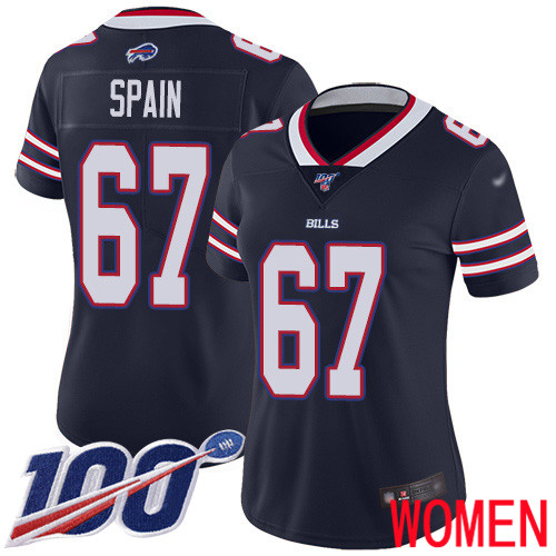 Women Buffalo Bills #67 Quinton Spain Limited Navy Blue Inverted Legend 100th Season NFL Jersey
